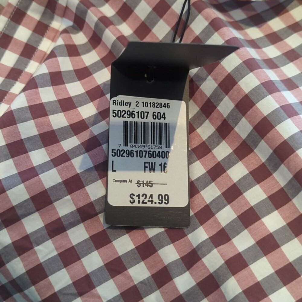 Men's Hugo Boss Red and White Button-Up Slim Fit Shirt - Size L NWT - Picture 6 of 8